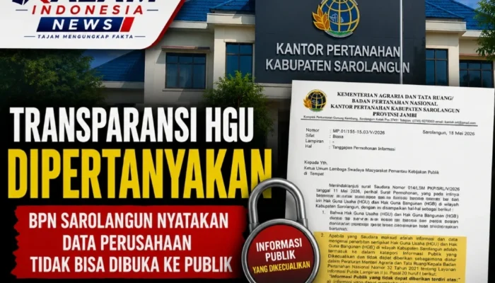 Transparansi HGU Dipertanyakan, BPN Sarolangun Nyatakan Data Perusahaan Tidak Bisa Dibuka ke Publik