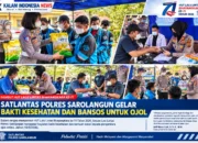 Sambut HUT Lalu Lintas Bhayangkara ke-71, Satlantas Polres Sarolangun Gelar Bakti Kesehatan dan Bansos untuk Ojol