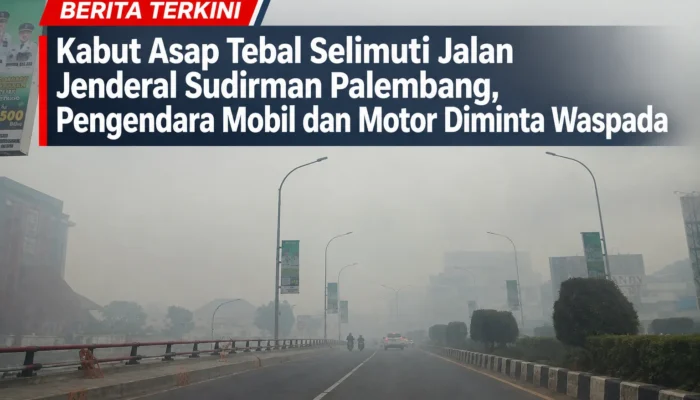 ‎Kabut Asap Tebal Selimuti Jalan Jenderal Sudirman Palembang, Pengendara Mobil dan Motor Diminta Waspada  ‎