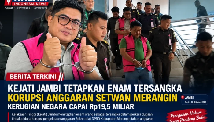 Kejati Jambi Tetapkan Enam Tersangka Korupsi Anggaran Setwan Merangin, Kerugian Negara Rp19,5 Miliar